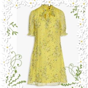 DKNY - beautiful Short Sleeve Swing Dress. Floral w/ Print Tie-Neck Dress. NWT.